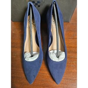 Vince Camuto Pumps Womens 6M Navy Blue New Suede Pointed Toe Block Heel